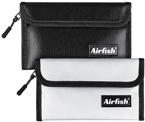 Airfish 2 Piezas Carteras Ignífugas 20 x 12.7 cm, Bolsa Pequeña para Documentos Ignífuga, sobre con Cremallera Ignífuga, Juego de Bolsas Seguras Impermeables para Objetos de Valor,Pasaporte, Factura
