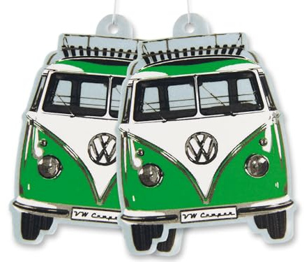 BRISA VW Collection - T1 Bus Pulmino Profumatore Auto Set da 2 | Volkswagen Deodorante Auto da Appendere, profumo a lunga durata per campeggio, casa, Frontale Bus, Mela Verde/Verde