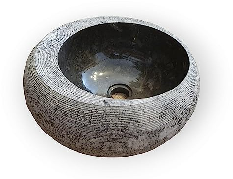 Naturstein Waschbecken schwarzer Marmor - 40 cm Aufsatz Waschschale - Schwarzer Marmor mit abgerundeten Rand