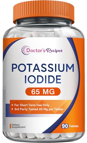 Doctor's Recipes Potassium Iodide 65 mg, Made in The USA, Dietary Supplement, 90 Tablets, KI Pills, YODO Naciente, 3 Month Supply