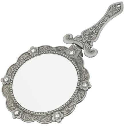 Housoutil Handspiegel Vintage Klappbar Handheld Makeup Spiegel Tragbar Für Frauen Metall Kosmetikspiegel Mit Retro Design Und DIY Oberfläche Faltbarer Kompaktspiegel Für Reise Und Alltag