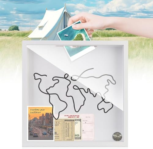 Abenteuer-Archivbox, Reise-Sammelbox, Schattenbox-Bilderrahmen für Wand- und Tischdekoration, Ticket-Schattenbox-Toplader-Vitrinenrahmen