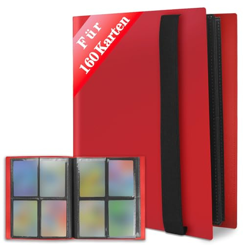 JUSONEY Samlarkortalbum – 160 fickor samlaralbum 20 sidor per 4 fickor med vattentät blå boklock perfekt för att samla kort för MTG Magic, för Match Atta (Röd)
