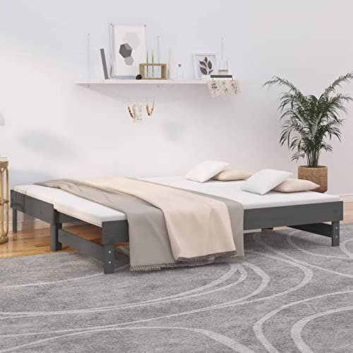 ARKEM Tagesbett Ausziehbar Grau 2X(90x190) cm Bett Ausziehbar Bett Zum Ausziehen Ausziehbares Tagesbett Bett Sofa Massivholz Kiefer - 823391