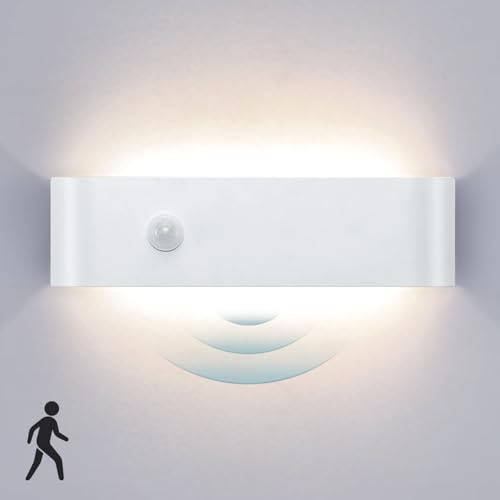 Lightess Wandlampe mit Bewegungsmelder innen LED Wandleuchte Neutralweiss | Up Down Licht IP44 4500K 16W 1600LM, Alu+Acryl 30x8x3cm, flach, für Wohnzimmer Schlafzimmer Flur Treppenhaus