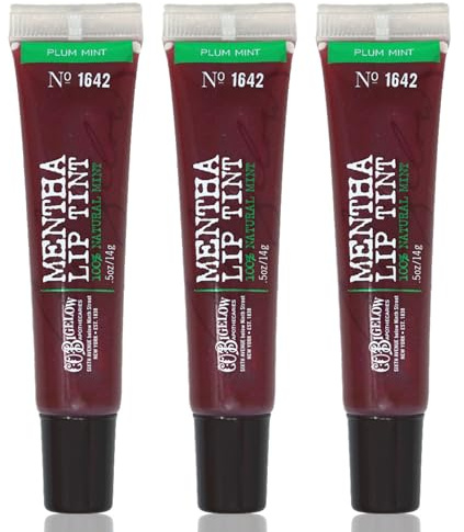 C.O. Bigelow Plum Mentha Lip Tint Trio, Pack of 3 Purple Tinted Lip Gloss with Peppermint Oil, High Gloss Shine Finish, 0.5 oz