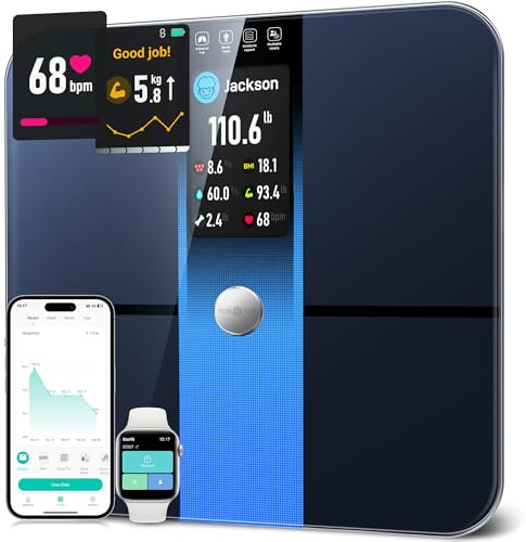 RunStar Scale for Body Weight, Precision Digital Bathroom Smart Scale with 3.5 TFT Color Large Display for BMI Muscle Mass Heart Rate, 22 Body Composition Analyzer Sync APP, 400lb