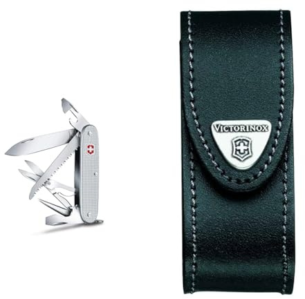 Victorinox Schweizer Taschenmesser & Drehclip-Gürteletui, Taschenmesser Etui, Messertasche für Gürtel, Leder, schwarz