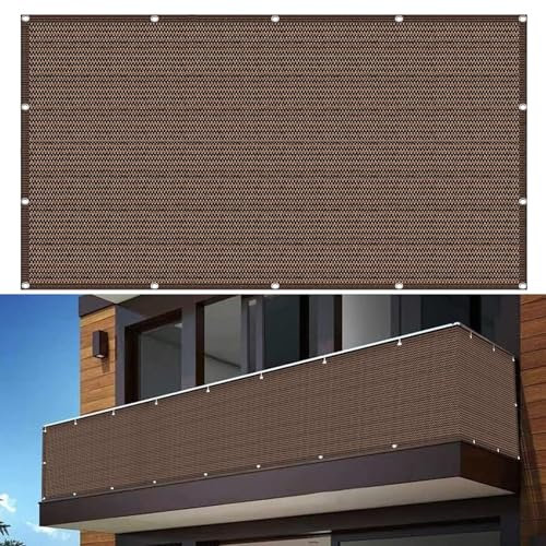 Balkon Sichtschutz Bespannung Terrasse 400 x 80 cm Blickdichte Wind Uv-Schutz, Balkonsichtschutz Balkonverkleidung, mit Kabelbinder Und Kordel, für Terrasse, Hinterhof, Braun