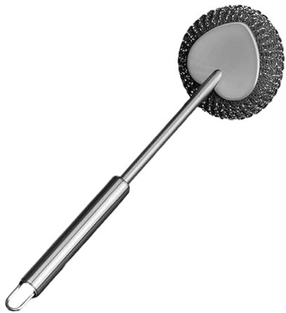 Stainless Steel Scourer With Handle -Metal Scrubber Cleaning Brush With Long Handle | Scrubbing Pad Sturdy | Dish Brush For Pots, Furniture, Pans & Tiles | Scourers & Sponge Cleaning Supplies