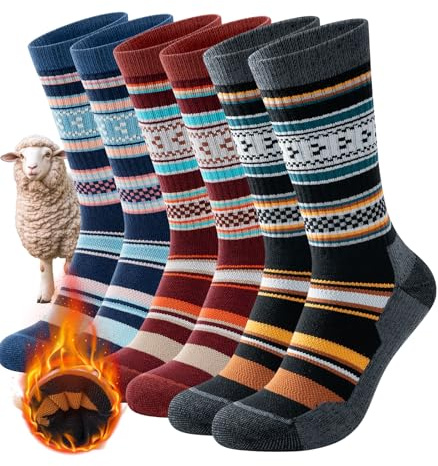 PULIOU Calcetines de lana de merino para senderismo para hombre y mujer, calcetines de trekking para exteriores transpirables y antiampollas, calcetines deportivos para correr, 3 pares, 43-46