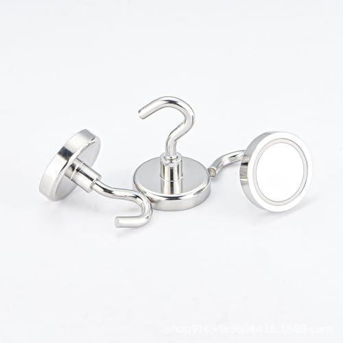 Ronoza 10 Stück Magnethaken Extra Stark 15kg, Neodym Magnet Haken 20mm, Magnetische haken für Camping, Werkstatt, Eisentüren, Kühlschränke Gadgets, Büro (Silber)