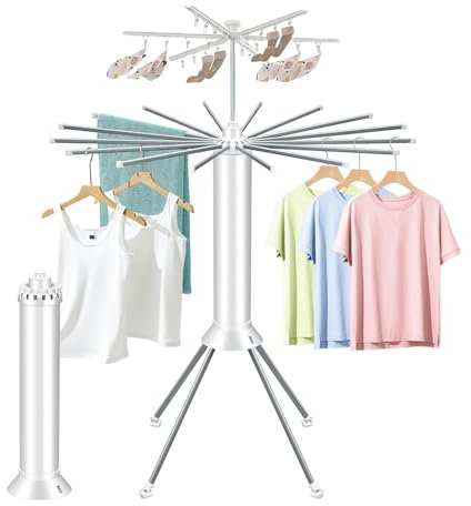 ROMIOR 4-Legged Clothes Drying Rack Foldable, Outdoor Collapsible Drying Rack Clothing, Portable Laundry Drying Rack with 4 Pulleys for Clothes, Indoor, Balcony, Poolside, Camping (3 Tier)
