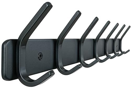 Honsky Garderobenhaken-Schwere,Garderobenleiste,Wandgarderobe,Hakenleiste mit 7 Doppelte Haken,Hakenleiste Garderobe für Jacken,Mäntel,Schals,Schwarz