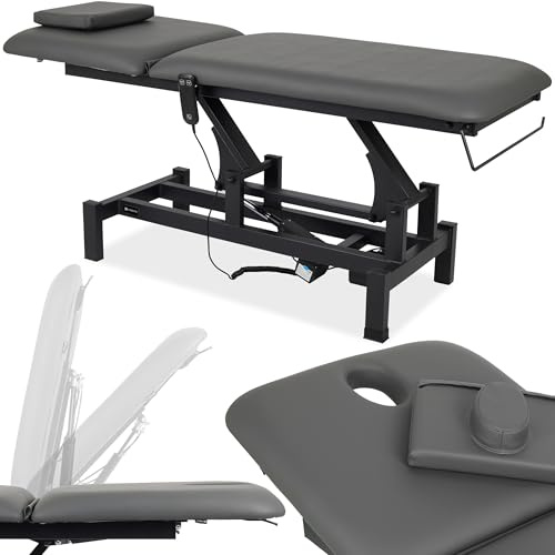 HABYS Massageliege Elektrisch mit 2-Zonen, 182x68cm, Grau, Fortis 2 | Kosmetikliege Elektrisch bis zu 200 kg, Massagebank für Therapieliege mit Fernbedienung, Große Kissen, Halterung Hygienerolle