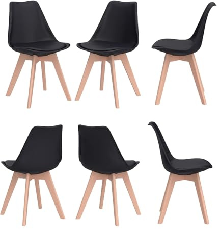 sinlikon Lot de 6 chaises de salle à manger scandinaves, ergonomiques, pieds en bois massif et coussin en mousse souple, noir