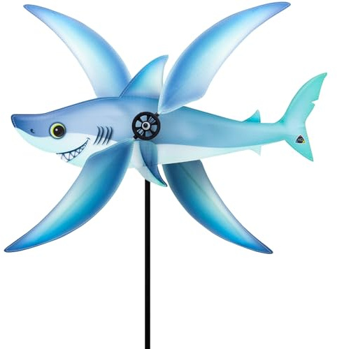 HQ Design Windspiration - Paddle Spinner, UV-beständige und wetterfeste Windspiel Deko für Garten, Terrasse und Balkon - Windrad inkl. Standstab (Sharky)