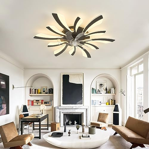 Moderno ventilatore da soffitto 78 cm con luci dimmerabili e timer, silenzioso, motore CC reversibile, ideale per camera da letto o soggiorno, design elegante nero