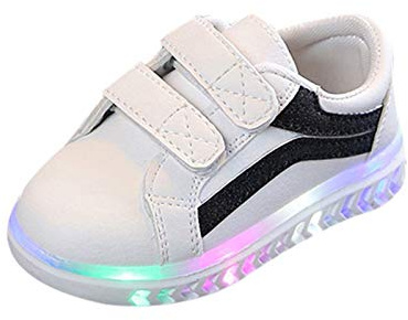 SRTUMEY Chaussures pour bébés et tout-petits filles et garçons avec LED clignotantes pour enfants, baskets antidérapantes pour la course, premières chaussures de marche pour bébé, taille 8.5, noires