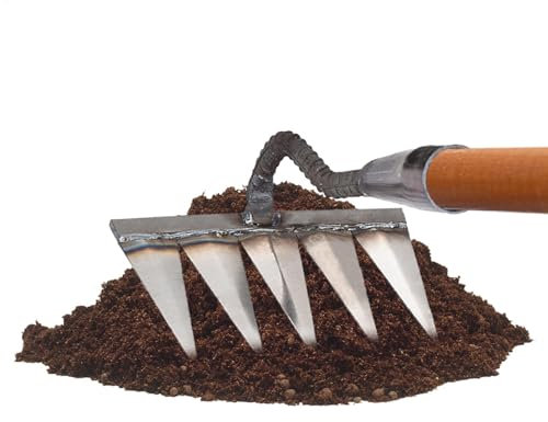 Escarificador Cesped Manual, Rastrillo De Hierro para Jardinería Y Desmalezado, Rastrillo De Jardín De 4/5/6/7 Dientes, Herramienta De Jardín, Excavación Agrícola Y Rastrillo De Mano