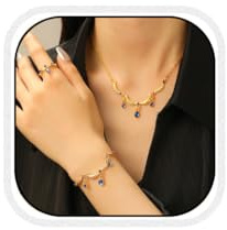 Gkaopi Parure Bijoux Femme Croissant de Lune Collier et Bracelet Bagues Avec Pendentifs en Pierres Précieuses Mariage Ensemble Bijoux pour Femme et Fille