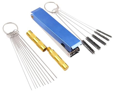 Porceosy Nettoyeur de carburateur de carburateur en acier inoxydable et brosses en nylon pour moto, torche de soudage, VTT, aiguilles multi-tailles (0,4 à 7 mm) avec étui en aluminium, ensemble