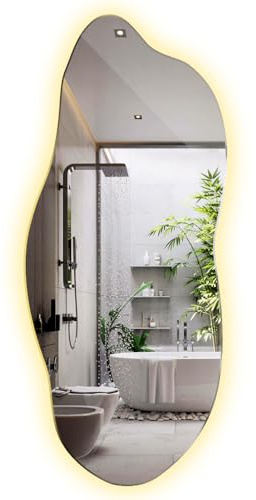 Tulup Grande Organico Specchio LED 45x100 cm per il Trucco Illuminazione Luce Calda per Soggiorno, Bagno, Camera da Letto Montaggio Verticale e Orizzontale Bordo Ondulato Decorativo Asimmetrico
