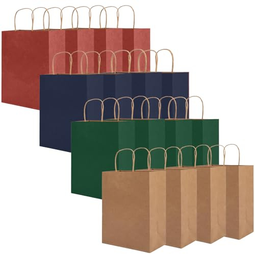 Pupugut 16 Stück Geschenktüten, 26 x 13 x 33cm Große Papiertüten mit Henkel, 4 Farbmischung Geschenktaschen Kraftpapiertüte für Geburtstag Weihnachten Hochzeit Party