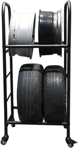 Supporto per Pneumatici, Supporto per Pneumatici Invernali per 4 Pneumatici Standard, Carrello per Pneumatici in Metallo Nero, per Officina/Garage/Cantine/Sala