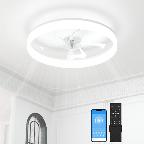 SUNKENET 50CM White Ceiling Fan with Light with Remote, Ceiling Fan Light