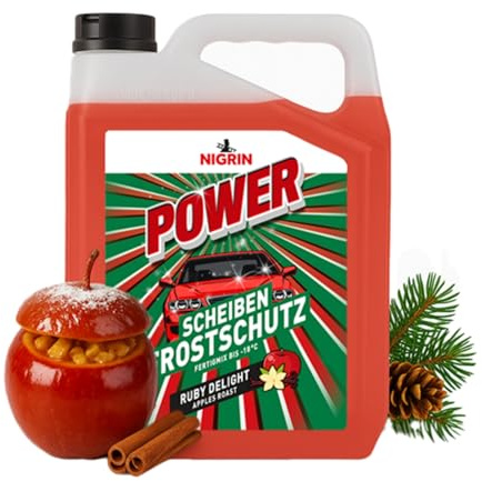 NIGRIN POWER Scheibenfrostschutz Fertigmix Bratapfel | 5 Liter | wirksam bis -18°C | Anti-Freeze-Formel | Reinigungszusatz für Autoscheiben & Scheinwerfer | schlierenfrei | polycarbonatverträglich