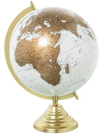 Globo terraqueo de metal en blanco y dorado 29x20.5x16 cm