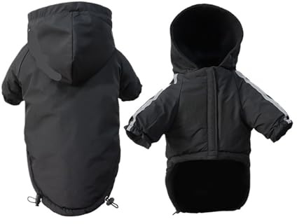 Hunde-Wintermantel mit Kapuze, wasserdicht, warme Jacke für kleine Hunde, reflektierende Haustierkleidung für Französische Bulldogge, Chihuahua (Schwarz, XL)