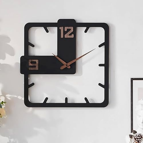 K&L Wall Art Große Holz Wanduhr leise Holzwanduhr Vintage Holzuhr lautlos Uhrwerk ohne Tick-Geräusche Eckig 40cm