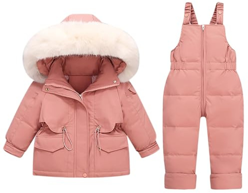Combinaison Enfant Hiver Ensemble De Ski Avec Veste Et Pantalons Salopettes Veste Chaude Et Épaisse Pour Enfants 2 Pièces Doudoune À Fourrure Capuche Ensemble De Neige Coup Vent Fille Garçon 1-6 Ans