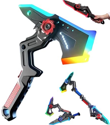 GUUZETU Interstellar Spark Battle Blade Lame Lumineuse LED Double Mode, Jouet de Science-Fiction transformant la Hache de Combat, 7 changements de Couleur, Commutation à Un Bouton Design (Red)