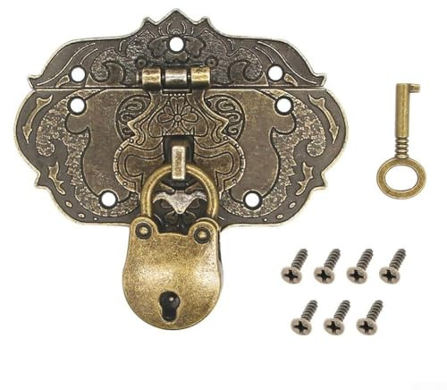 Pumixiy Antikes Schrankschloss aus Zinklegierung für Möbel, Truhen & Schmuckkästen - 76 x 56 mm Bronze Hasp Vorhängeschloss mit Befestigungsschrauben, Vin
