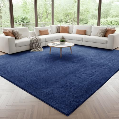 Imperial Rooms Cozy Rugs Living Room, 100% Polyester, Anti Slip Backing, Soft Fluffy Thick Low Pile 600 GSM, Large Bedside Rug for Bedroom, Non Shedding Carpet for Kids Nursery Room, Navy, 160x230 cm