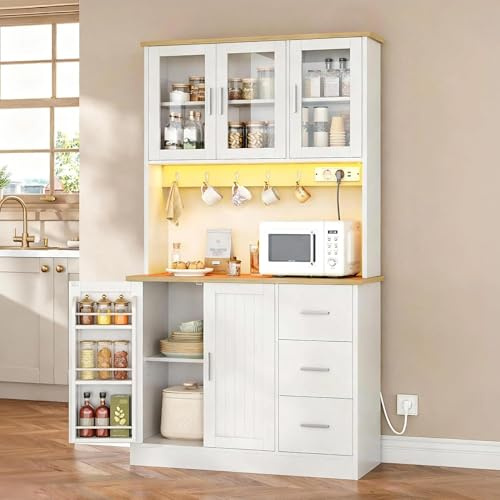 Hzuaneri Credenza Cucina, 40 x 100 x 180 cm, Bianco-Rovere