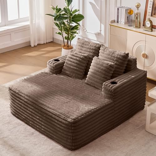 Luscriate Chaiselongue Sofa – Flauschiger Kunstfell Sessel mit Getränkehalter, Lesesessel Chair ohne Aufbau Braun (Brown, 135cm×128cm×86cm)