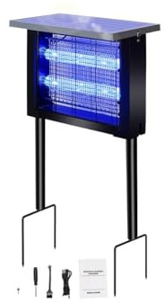 Lampe Anti-Moustique Solaire d’Extérieur, 4500V, IPX5 Étanche, Rechargeable USB-C, Batterie 4000mAh, Tue-Moustique sans Fil avec Piquet pour Jardin, Pelouse, Terrasse, Camping (Noir)