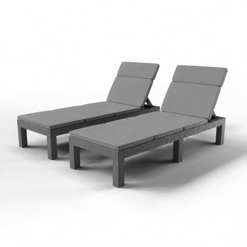 Luxirest Lot de 2 Bain de Soleil Chaise Longue Jardin Exterieur - Dossier réglable - avec Coussin (Gris)