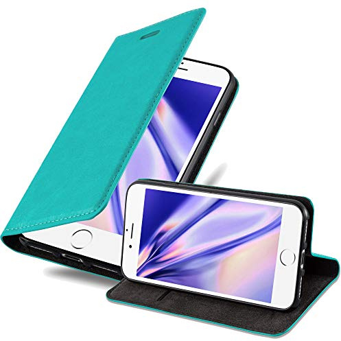 Cadorabo Hülle kompatibel mit Apple iPhone 7 / 7S / 8 / SE 2020 aus Kunst Leder Flip Klappbare Magnetische [Standfunktion] [Kartenfächern] Cover Hülle für iPhone 7 / 7S / 8 / SE 2020 Tasche in Türkis