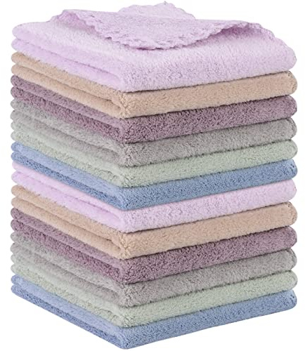 SUNLAND 12pack Mikrofaser Abschminktuch Waschlappen 6 Farben 30 x 30 cm | ultraweich Gesichtsreinigungstuch wiederverwendbar Makeup Entferner Tuch Waschbar Gesichtstücher für Alle Hauttypen