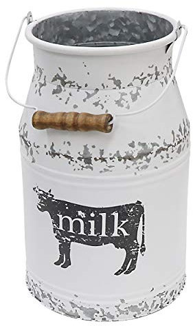 Fovasen Metal Big Cow Galvanized Milk Can with Wooden Handle, Rustic White Farmhouse Vase Planter, Primitive Decorative Flower Holder for Home Wedding Table Centerpiece Decor Large - 11