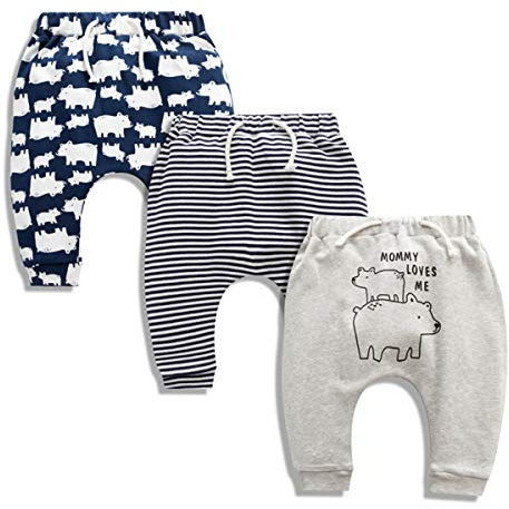 CuteOn 3 Pack Unisexe des Gamins Bambin Harem Pantalon Coton Élastique Trousers (18 Mois, 11 Ours Polaire)