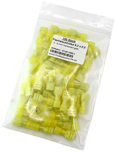 100 pezzi femmina femmina giallo 4-6 mm² larghezza connettore 6,3 mm completamente isolato capicorda
