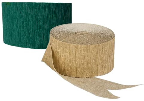 K-Kraft Dekorative Krepppapier-Luftschlangen zum Aufhängen, für Geburtstag, Party, Urlaub, Schule, Hochzeit, Dusche oder Abschluss (dunkles Waldgrün + dunkles Metallic-Gold, je 2 Rollen)