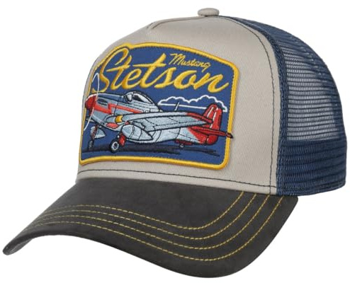 Stetson Madison Truckercap Snapback Flugzeugmotiv Damen und Herren Sommer Winter beige One Size