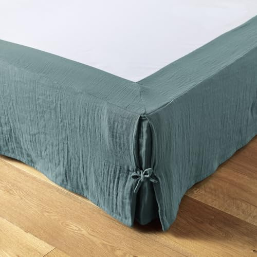 Cache-sommier Gaze de Coton 140 x 190 cm Gaia Bleu Canard